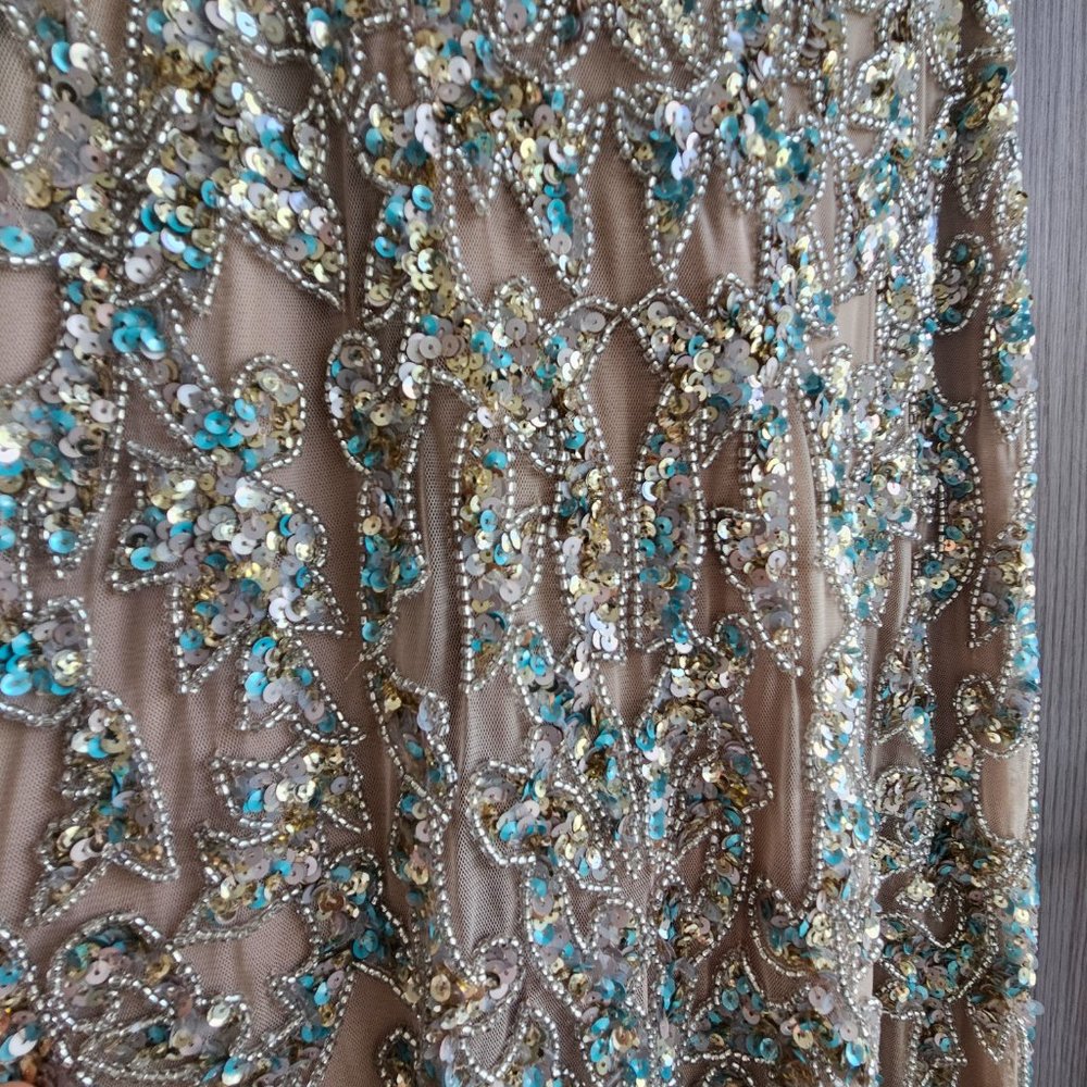 Mac Duggal floor length beaded nude dress - wedding or formal - size 10 - Picture 7 of 13